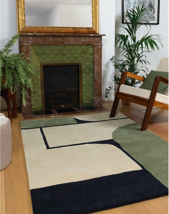 Tapis rectangulaire en laine blanc, kaki et noir 290x200 cm Strada - Edito - The Cool Republic