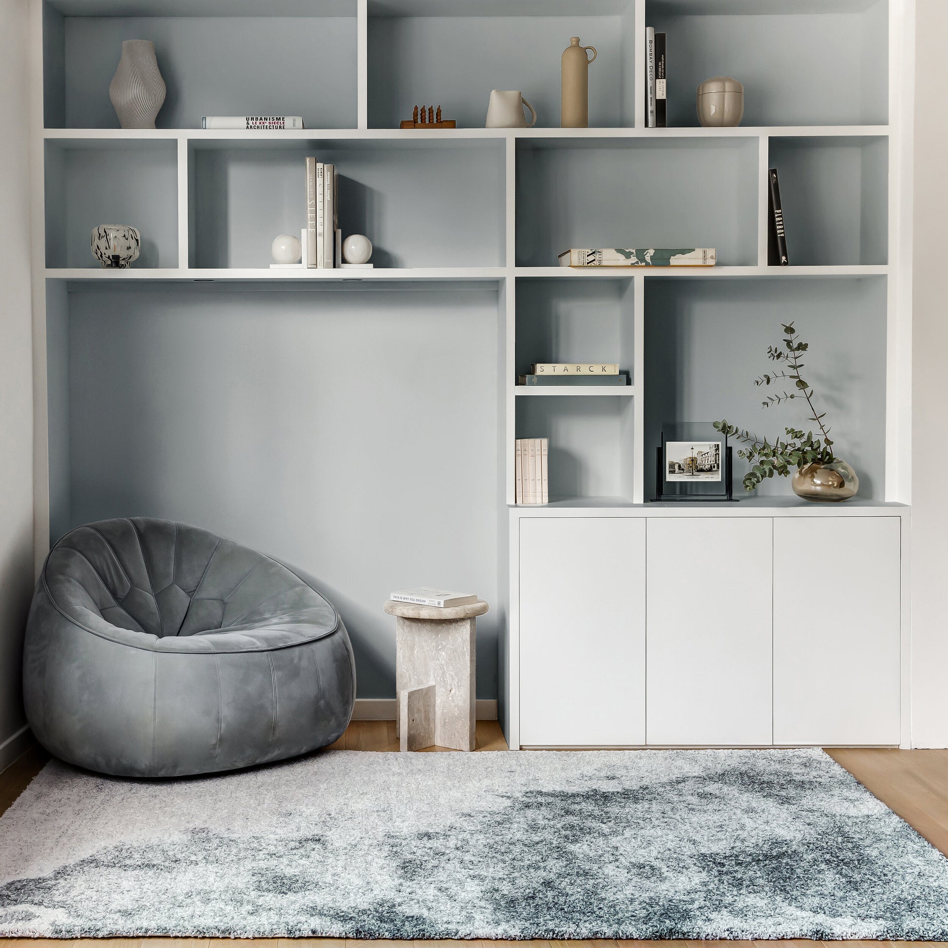 Tapis rectangulaire en laine bleu 160x230cm Ecume - Edito