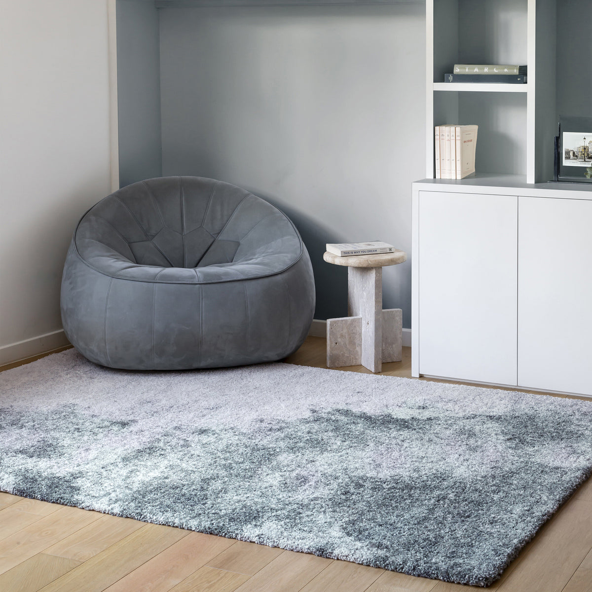 Tapis rectangulaire en laine bleu 200x290cm Ecume - Edito
