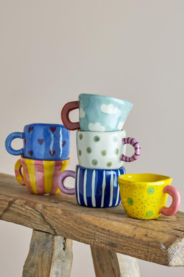 Tasse en grès bleu rayé et rose 6,5x5,5cm Nini - Bloomingville - The Cool Republic