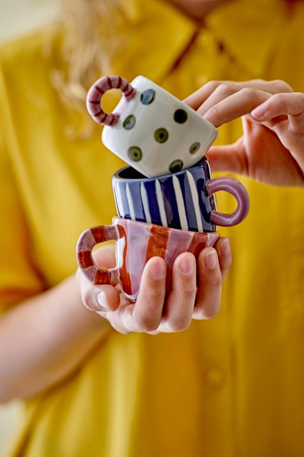 Tasse en grès bleu rayé et rose 6,5x5,5cm Nini - Bloomingville - The Cool Republic