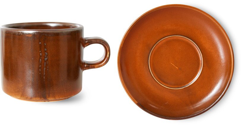 Tasse et soucoupe en porcelaine orange brûlée 7,8 x 6,5 cm Chef Ceramics - HKliving - The Cool Republic