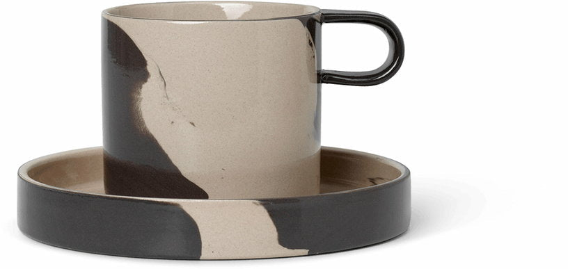 Tasse et soucoupe noir et sable Inlay - Ferm Living - The Cool Republic