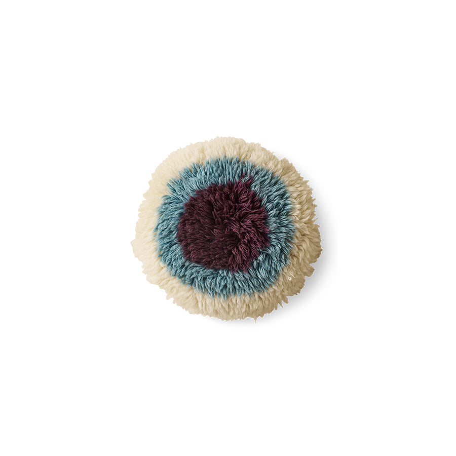 Round blue and purple wool cushion 40cm eye catcher Fluffy - HKLiving
