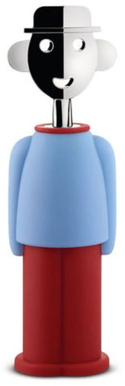 Tire - bouchon en résine thermoplastique bleu clair rouge et zamac chromée Alessandro M. - Alessi - The Cool Republic