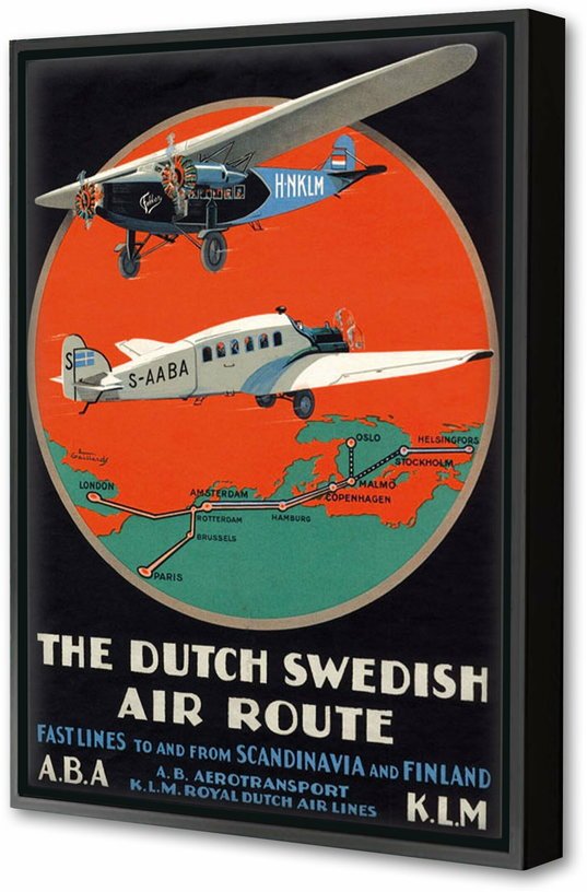 Toile encadrée Dutch Swedish Air Route 50 x 75 cm - Blue Shaker - The Cool Republic