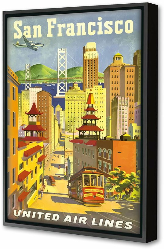 Toile encadrée San Francisco United Airlines 50 x 75 cm - Blue Shaker - The Cool Republic