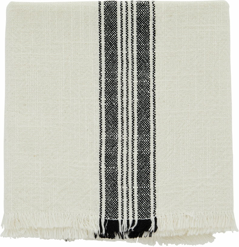 Torchon beige à rayures noires et franges - Madam Stoltz - The Cool Republic