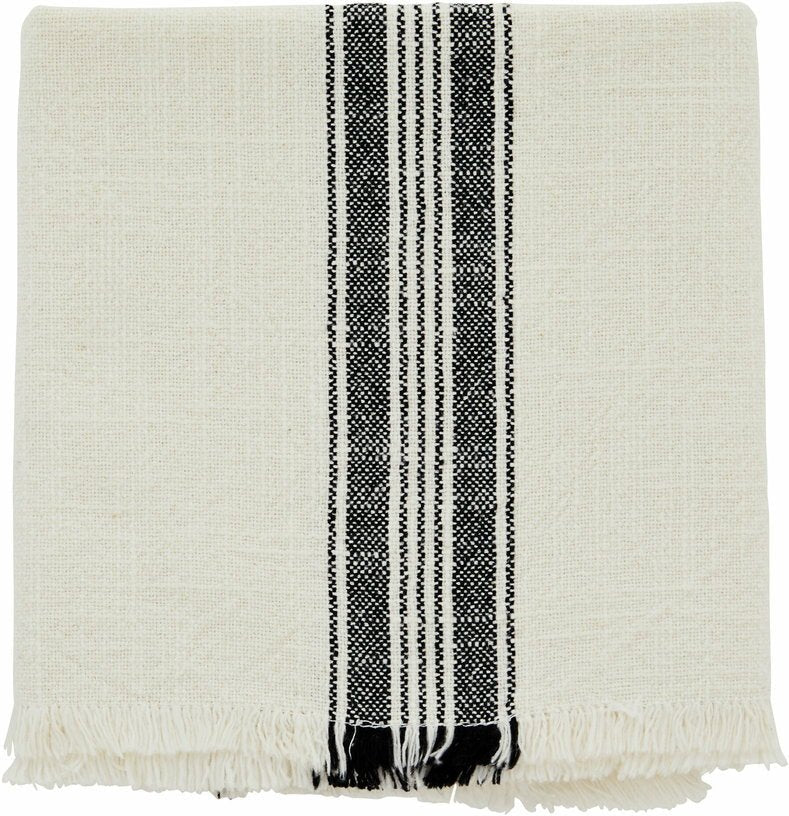 Torchon beige à rayures noires et franges - Madam Stoltz - The Cool Republic