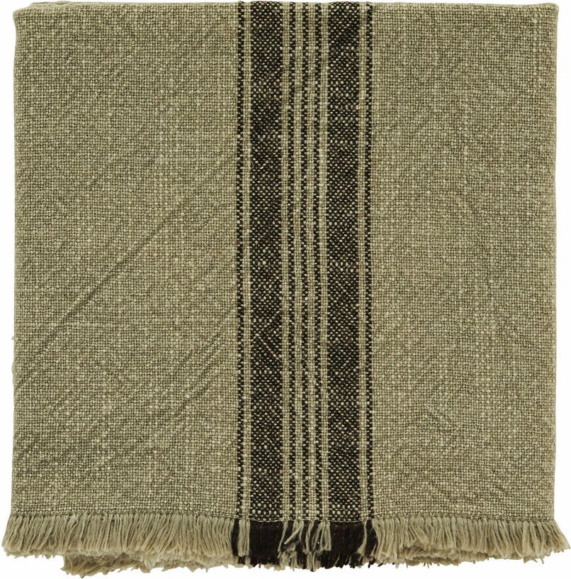 Torchon de cuisine rayé avec franges olive et noir - Madam Stoltz - The Cool Republic