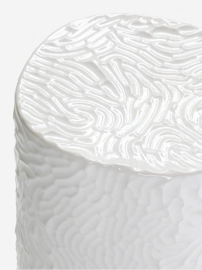 Table basse en céramique émaillée avec reliefs en 3D blanc brillant Touch 1 - Moustache
