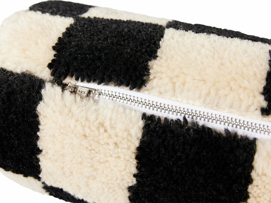 Traversin en laine damier noir et blanc 13 x 50 cm - HKliving - The Cool Republic
