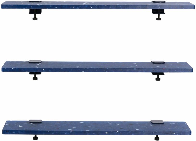Trio étagères en plastique bleu recyclé 90 cm + 6 accroches acier patiné - Tiptoe - The Cool Republic