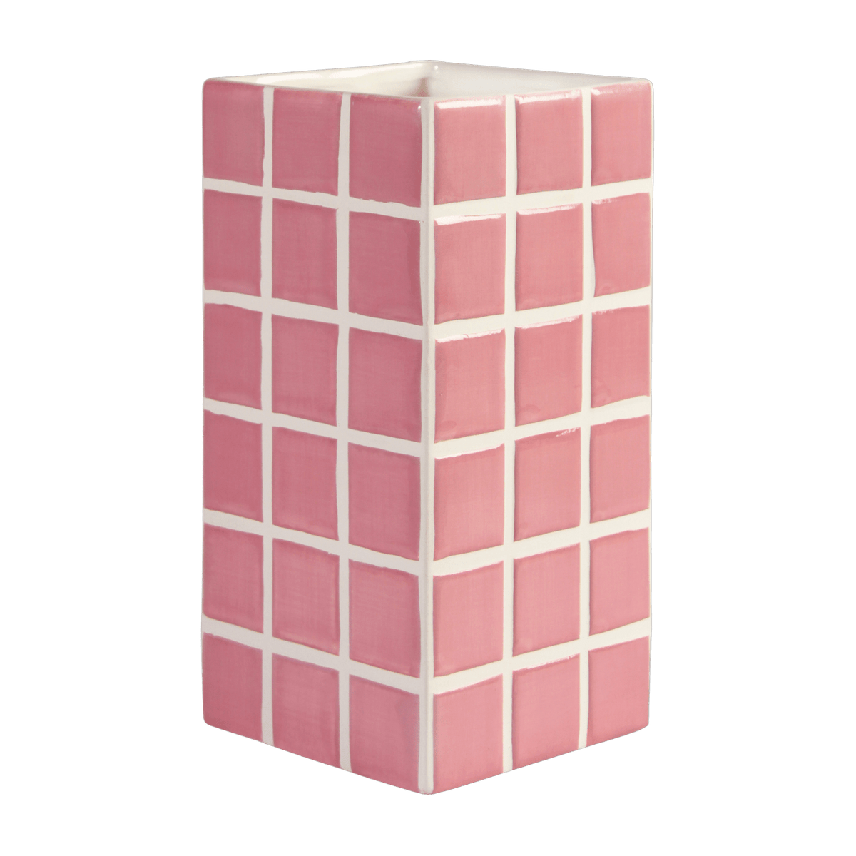 Vase à carreaux rose 21 cm Tile - &Klevering - The Cool Republic