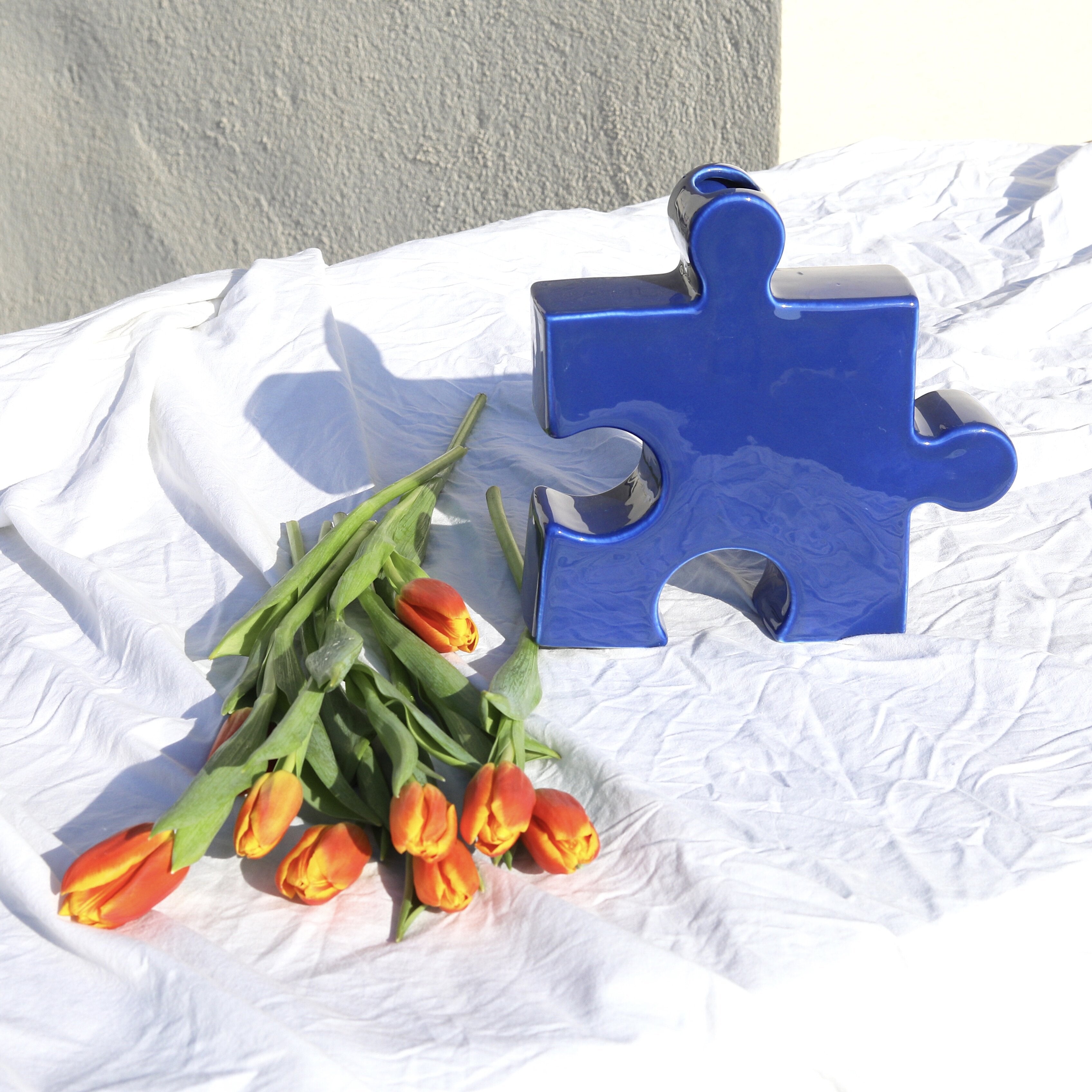 Vase en céramique bleu 23x6x23cm Puzzle Blue - Fluid Market