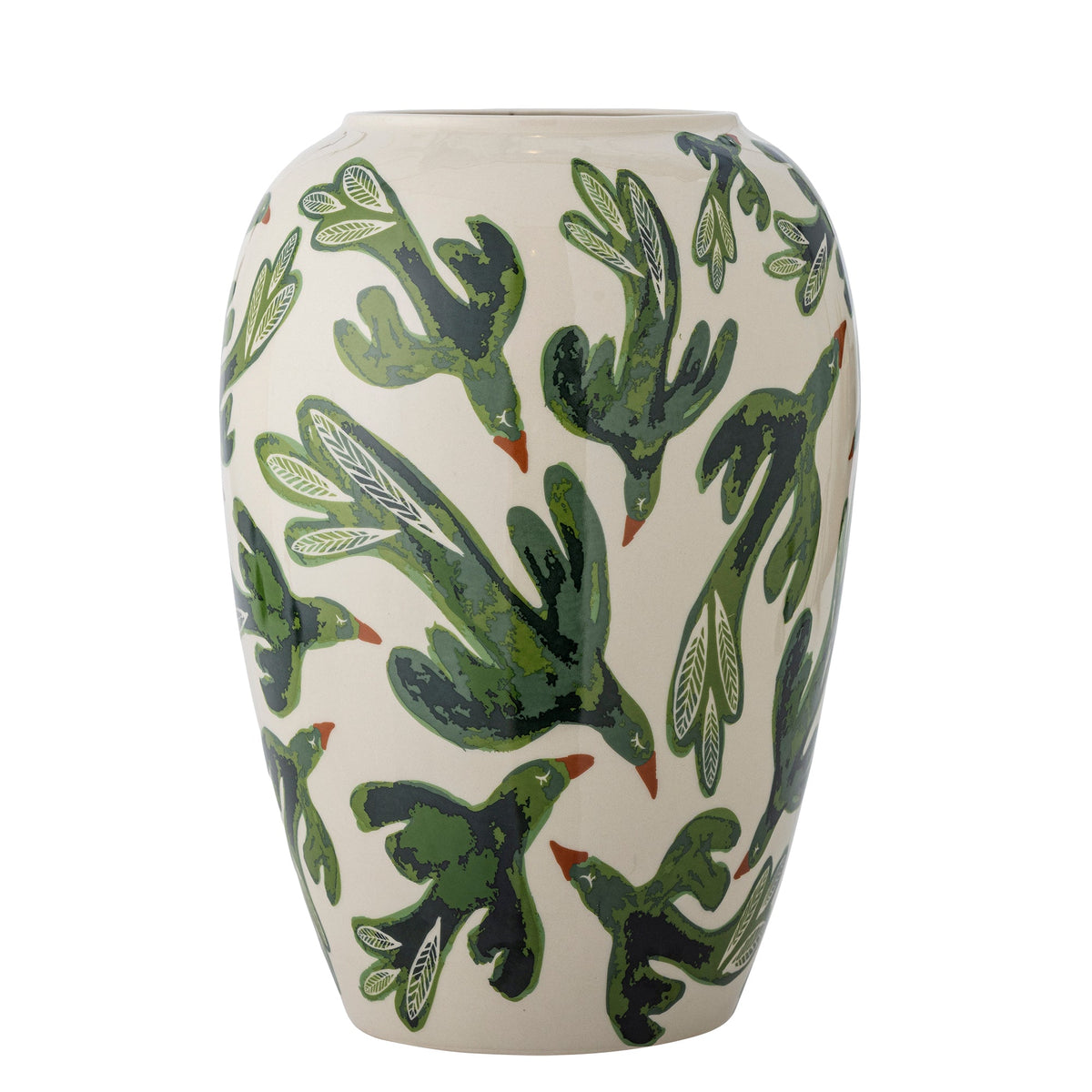 Vase en grès blanc cassé à motifs verts Birdliva - Bloomingville - The Cool Republic