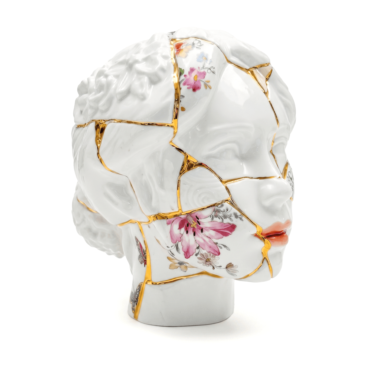 Vase en porcelaine blanc et doré 23 × 17.5 × 22.5 cm Kintsugi Head She - Seletti - The Cool Republic