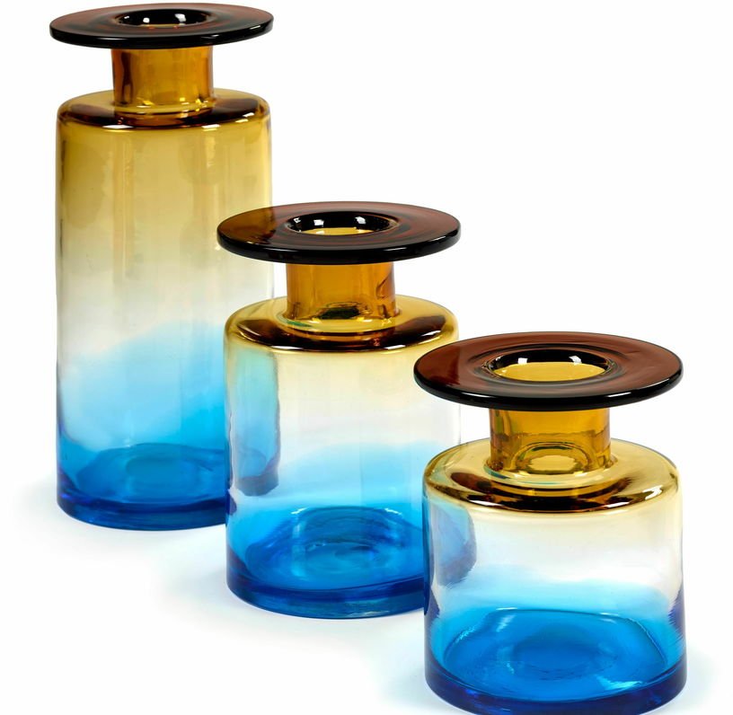 Vase en verre bleu et ambre 22 cm Wind & Fire - Serax - The Cool Republic