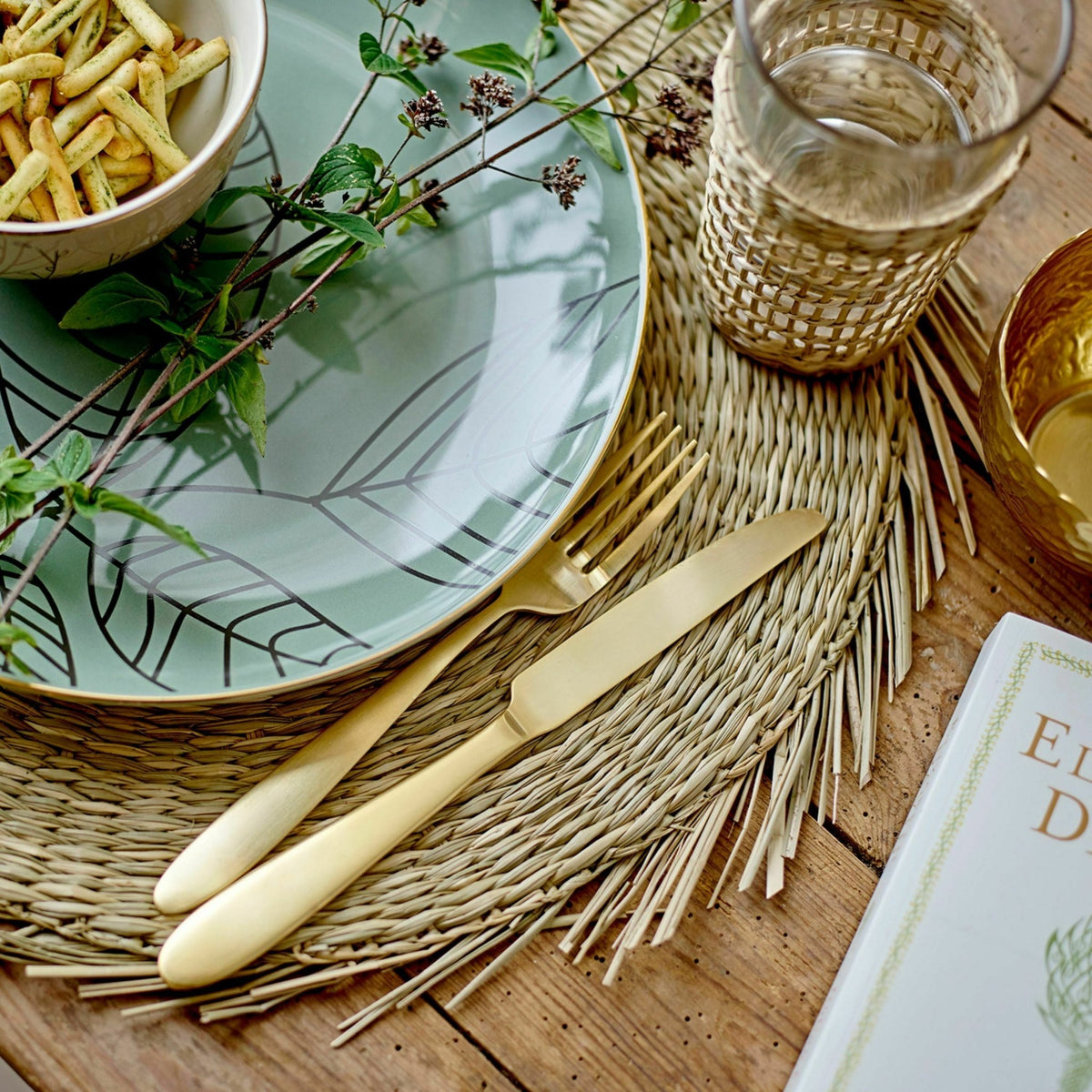 Verre avec tressage jonc de mer transparent Daphne - Bloomingville - The Cool Republic